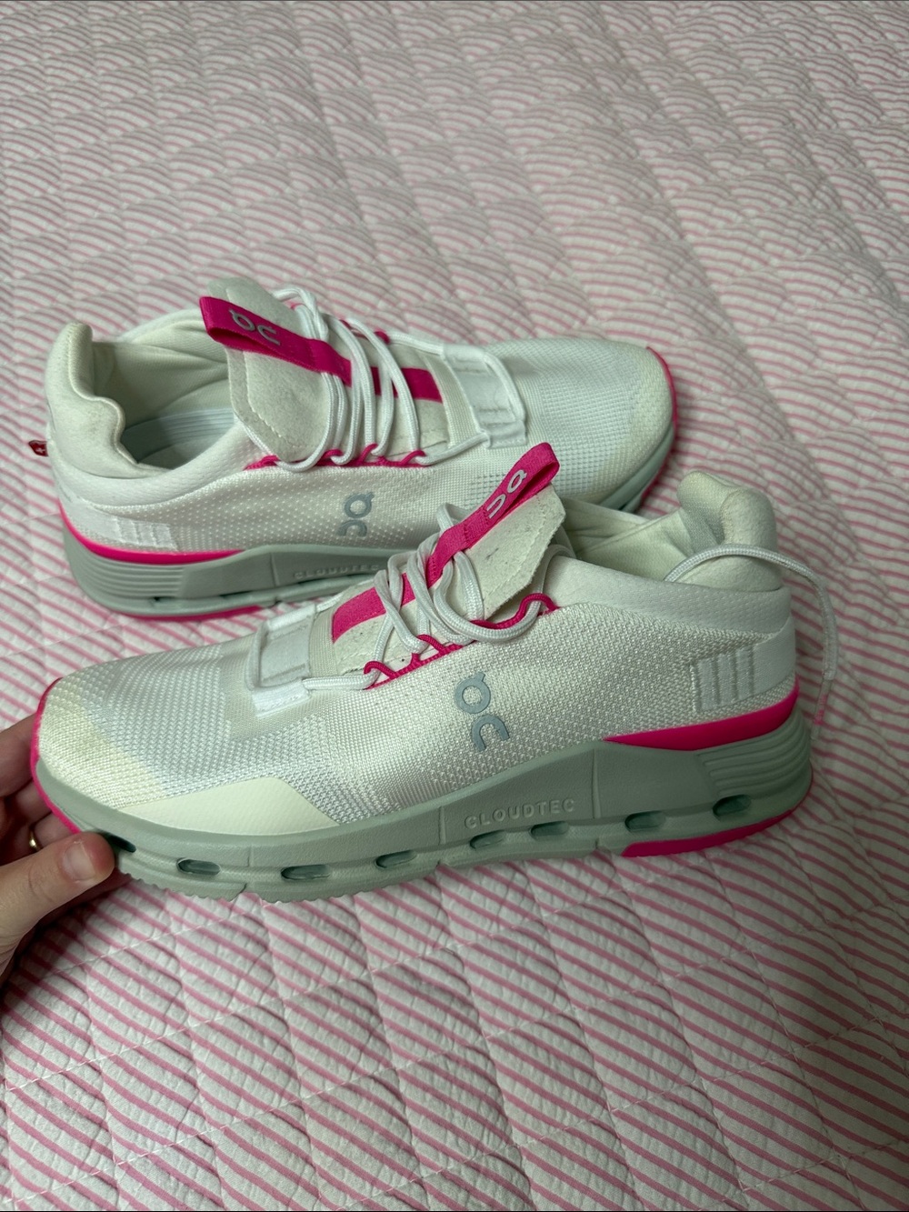 On Running Women's White and Pink Athletic Sneakers - Picture 4 of 4